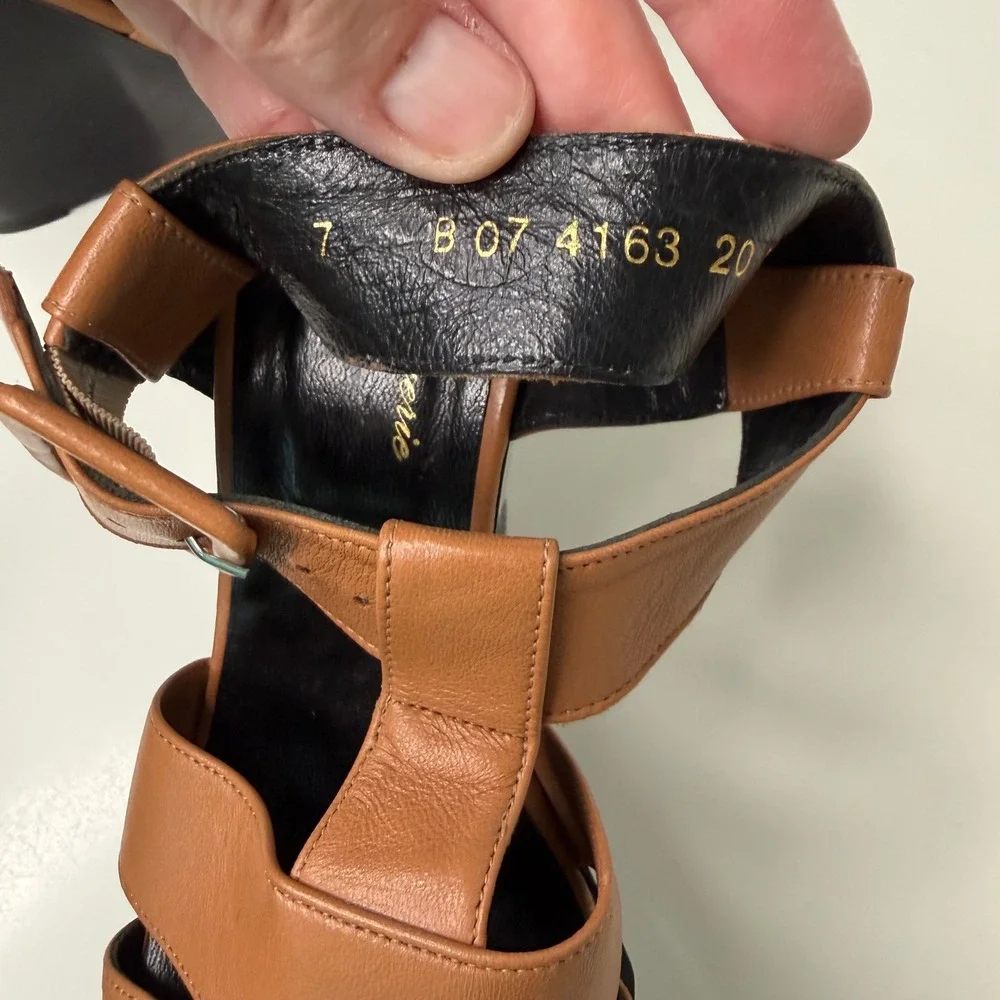 Robert Clergerie Wedge Sandals‎ Tan Leather Platform Architectural 39.5 FR/9US